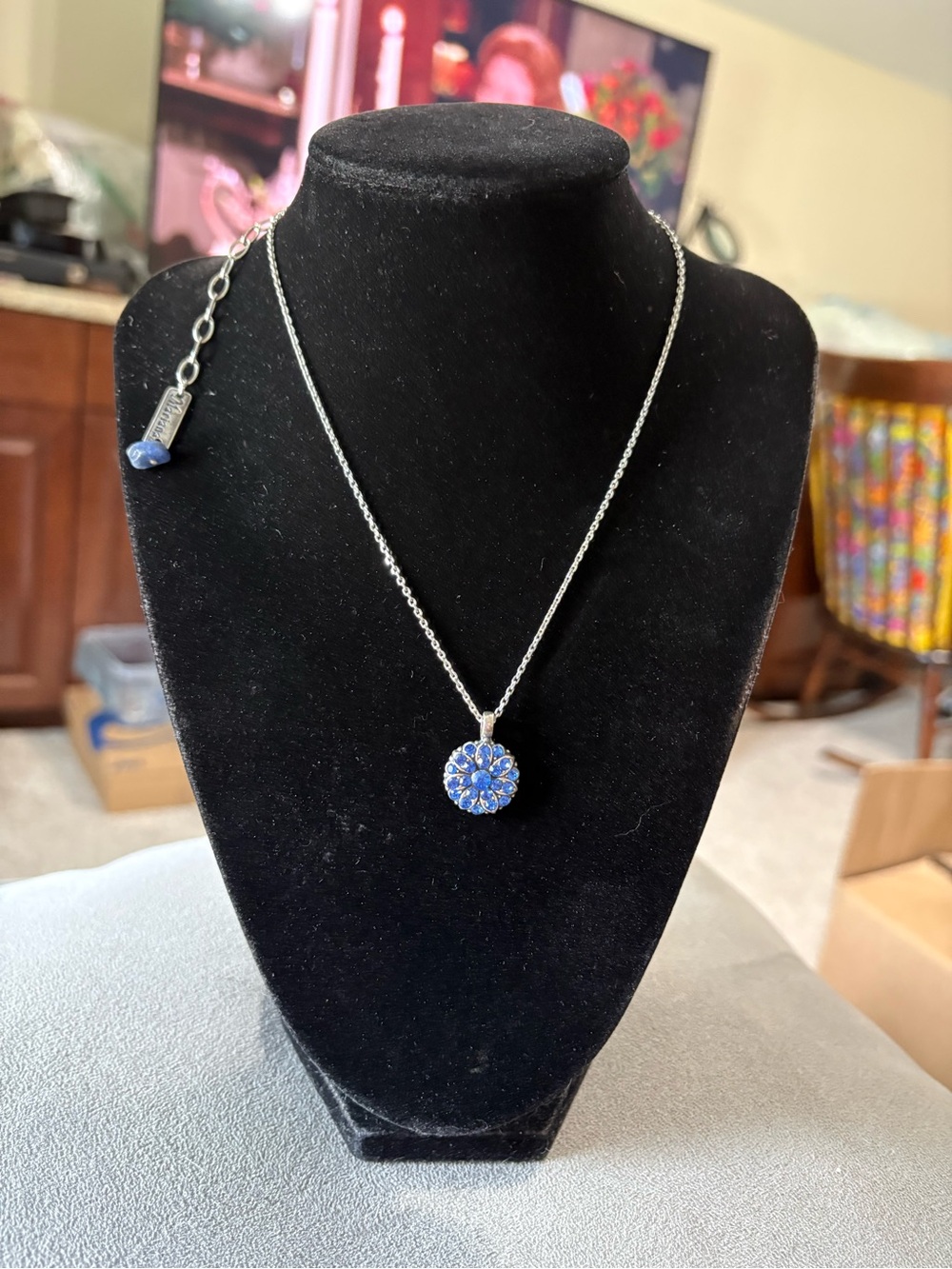 Mariana Royal Blue Crystal Necklace 16” - 20” Silvertone